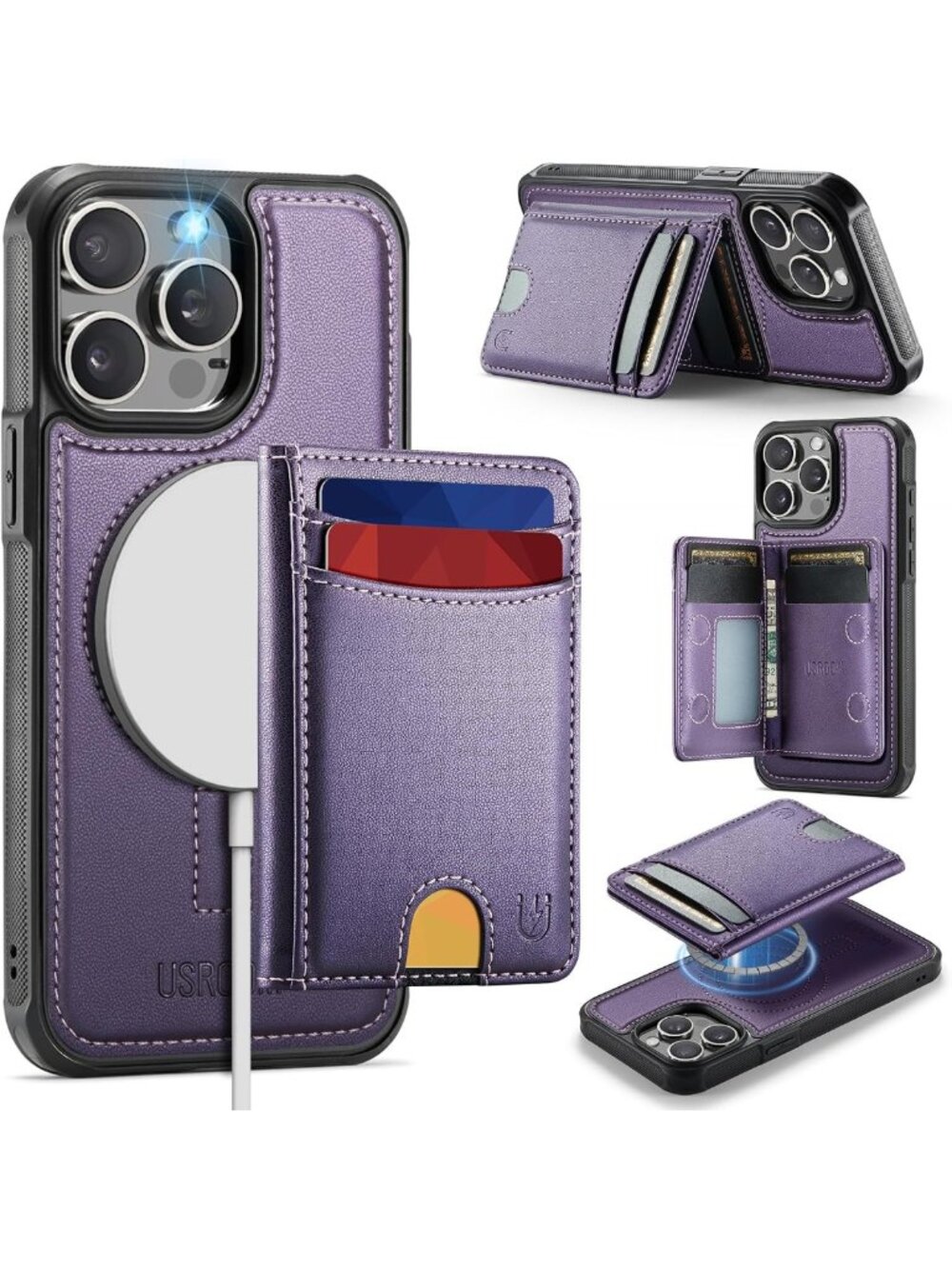 Purple Wallet Case for iPhone 15 Pro Max, MagSafe Compatible, Stylish & Durable